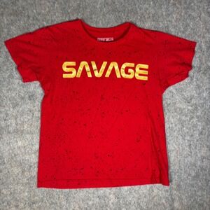 Basic Math Savage T-Shirt Mens Medium Red Gold Splatter Graphic Short Sleeve Tee